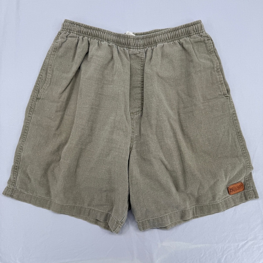 Gordon & Smith G&S Mens Canvas Shorts Olive Green Elastic Waist Surf Skate 32